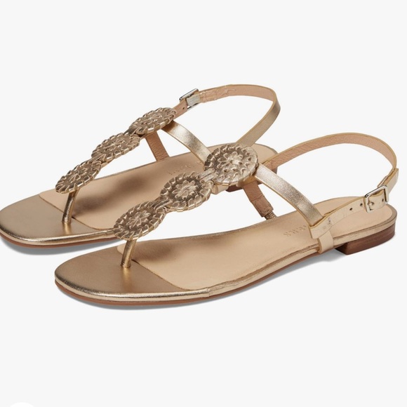 Jack Rodger’s Wedge Sandal T Strap Gold - Picture 3 of 8